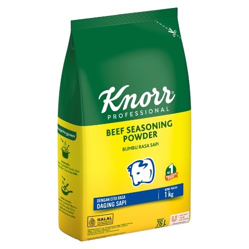 Knorr Bumbu Rasa Sapi 1kg - Knorr Beef Powder, dengan ekstrak daging sapi, menghasilkan kaldu sapi dengan rasa dan aroma daging yang mantap dalam waktu yang singkat! Cocok digunakan untuk berbagai jenis aplikasi